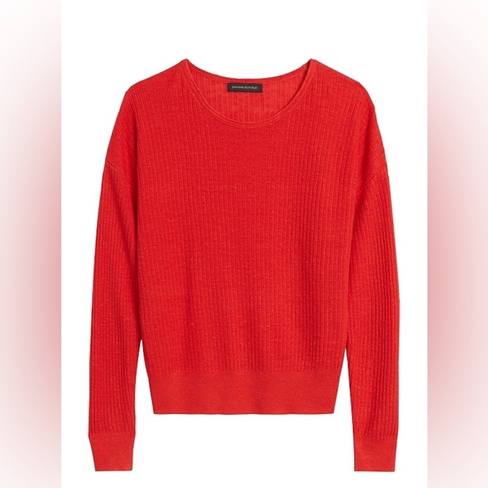 Banana Republic Linen Blend Sweater XS Red Oversized Lightweight Summer Knit - Picture 2 of 10